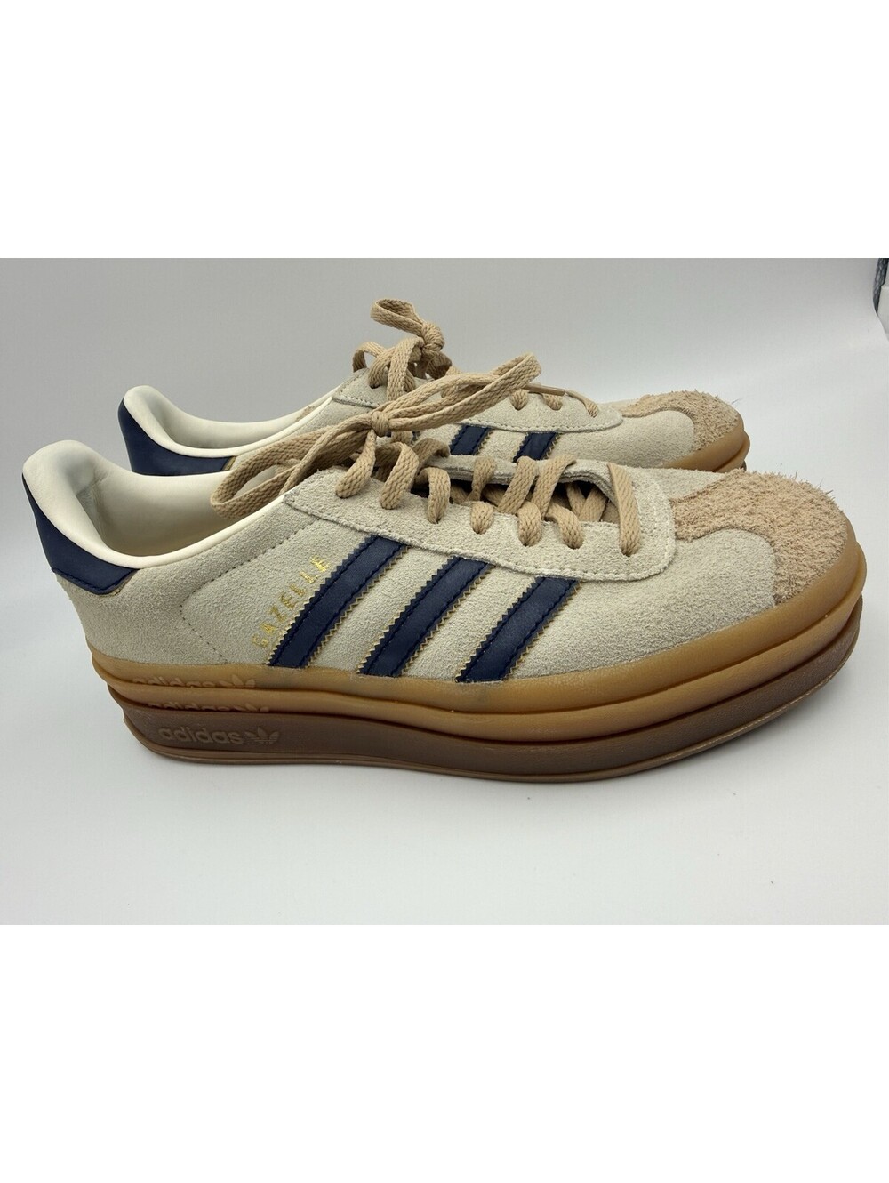 Adidas Gazelle Bold Women 7.5 Cream Night Indigo JQ5126 Platform Suede Sneakers